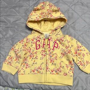 GAP Yellow Floral Hooded Zip Hoodie with Ear Details